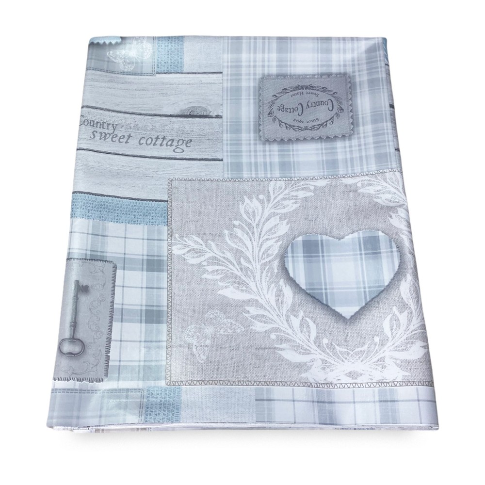TOVAGLIA LIMA © in TELA CERATA plastificata LAVABILE idrorepellente in PVC TIROLESE shabby cuore grigio made in Italy