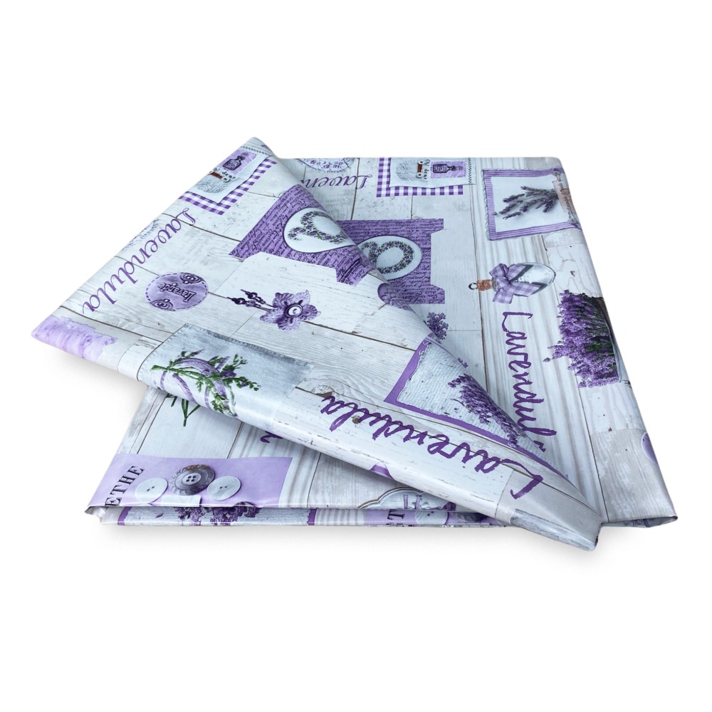 LIMA © TABLECLOTH in water-repellent plastic-coated waxed canvas in LAVENDER PVC made in Italy