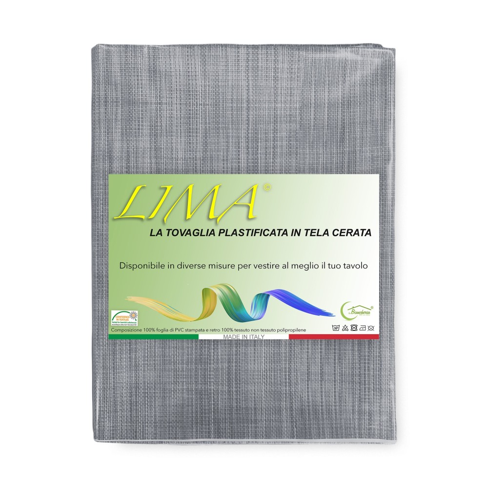 TOVAGLIA LIMA © in TELA CERATA plastificata LAVABILE idrorepellente in PVC UNITO GRIGIO made in Italy