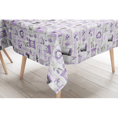LIMA © TABLECLOTH in water-repellent plastic-coated waxed canvas in LAVENDER PVC made in Italy