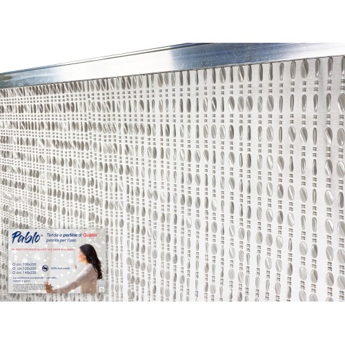 Cortina PABLO © con abalorios anti-insectos GRIS en PVC antirruido con varilla METÁLICA