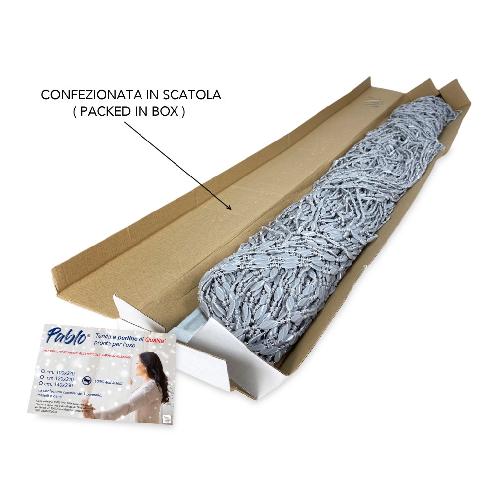 PABLO © CURTAIN with GREY anti-insect beads in anti-noise PVC with METAL rod