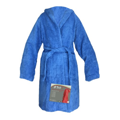 HI TECH + © BABY BOY BATHROBE IN PURE COTTON TERRY CLOTH MADE IN ITALY LIGHT BLUE