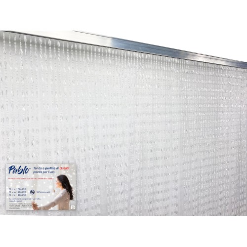 PABLO © TRANSPARENT anti-insect BEADED curtain in anti-noise PVC with METAL rod