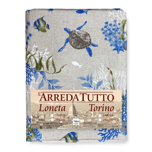 FUNDA DE DECORACIÓN GRAN SCARF colcha funda de sofá DORY tela TORTUGAS y CORALES azul