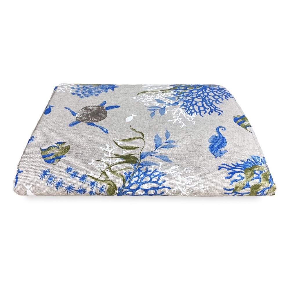 TELO ARREDO copritutto GRAN FOULARD copriletto COPRIDIVANO tessuto DORY TARTARUGHE e CORALLI blu