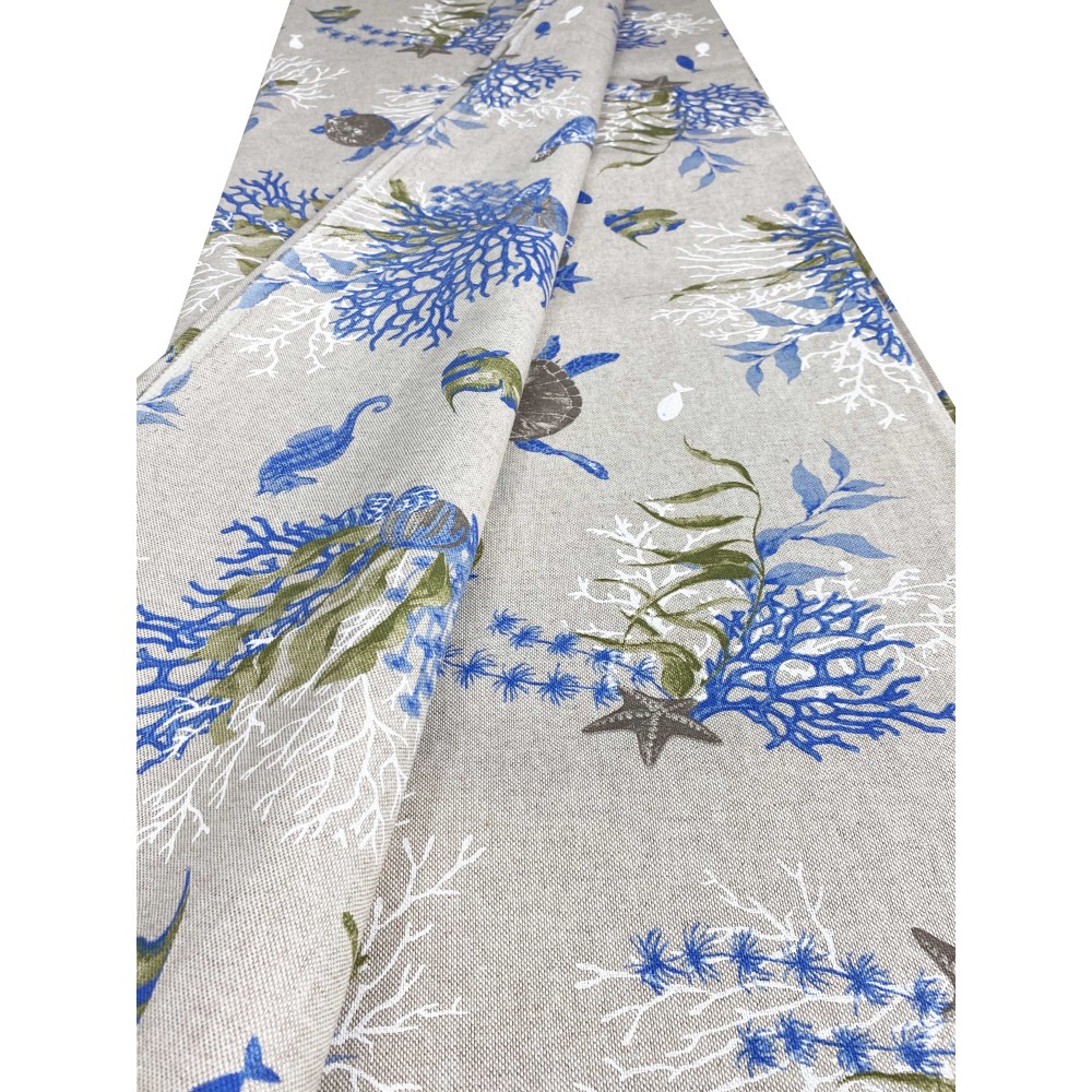 TELO ARREDO copritutto GRAN FOULARD copriletto COPRIDIVANO tessuto DORY TARTARUGHE e CORALLI blu