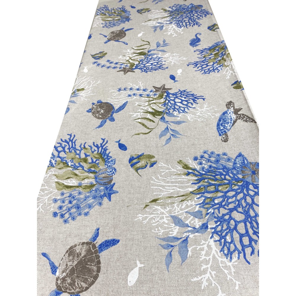 TELO ARREDO copritutto GRAN FOULARD copriletto COPRIDIVANO tessuto DORY TARTARUGHE e CORALLI blu