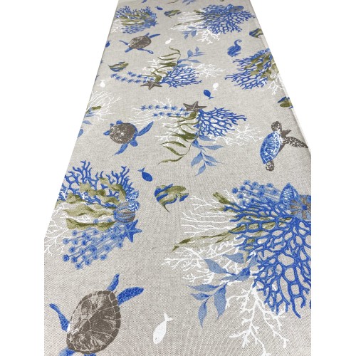 TELO ARREDO copritutto GRAN FOULARD copriletto COPRIDIVANO tessuto DORY TARTARUGHE e CORALLI blu