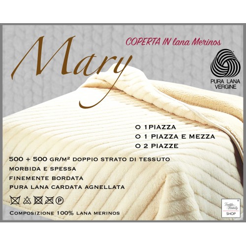 MARY BLANKET in real MERINO WOOL 1000 gr. Pure virgin wool