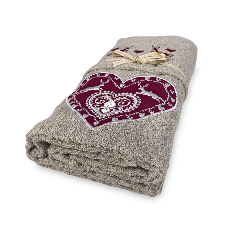 TOWEL SET TYROLEAN TYROL HEART DEER TAUPE