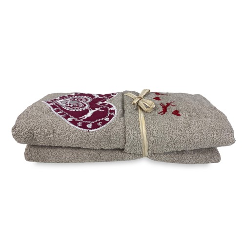 HANDTUCHSET TIROLER HERZ HIRSCH TAUPE