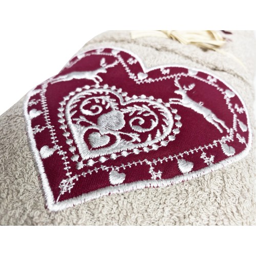 SET asciugamani TIROLO tirolese CUORE CERVO tortora