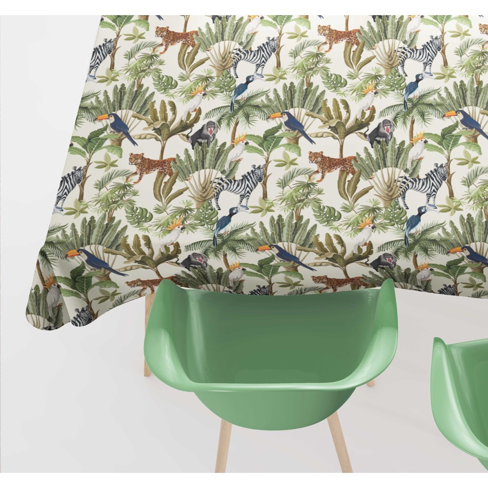 Mantel de algodón con diseño JUNGLE hecho en Italia