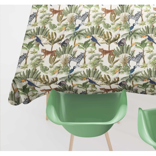 BAUMWOLL-TISCHDECKE mit JUNGLE-Design, hergestellt in Italien