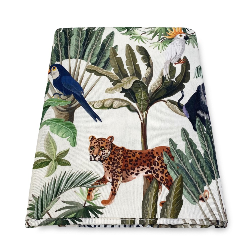 BAUMWOLL-TISCHDECKE mit JUNGLE-Design, hergestellt in Italien