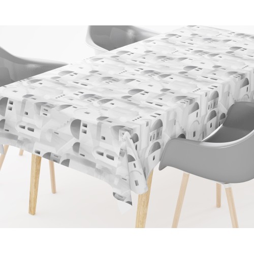 BAUMWOLL-TISCHDECKE mit grauem SANTORINI-Design, hergestellt in Italien