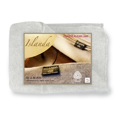 ICELAND BLANKET in genuine pure virgin WOOL soft and warm BEIGE Melange