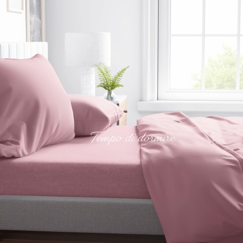 SHEET SET in soft microfiber SOLID PINK Double 2 SQUARES no iron