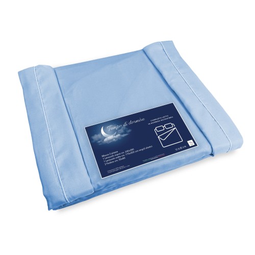 SHEET SET in soft microfiber SOLID BLUE 2-SQUARE double bed no iron