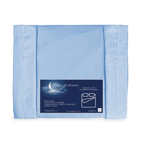 JUEGO DE SÁBANAS de microfibra suave SOLID BLUE 2-SQUARE cama doble sin plancha