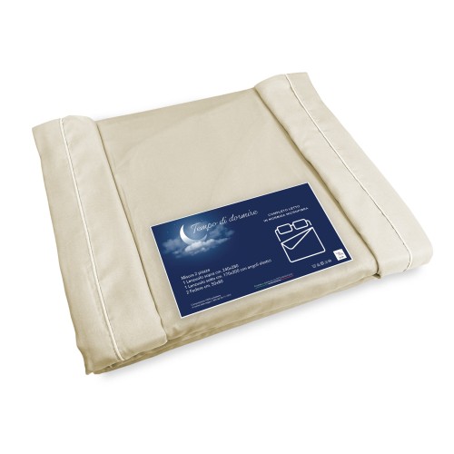 FEUILLE COMPLÈTE en microfibre souple COULEUR UNIE BEIGE Double 2 CARRÉS pas de repassage
