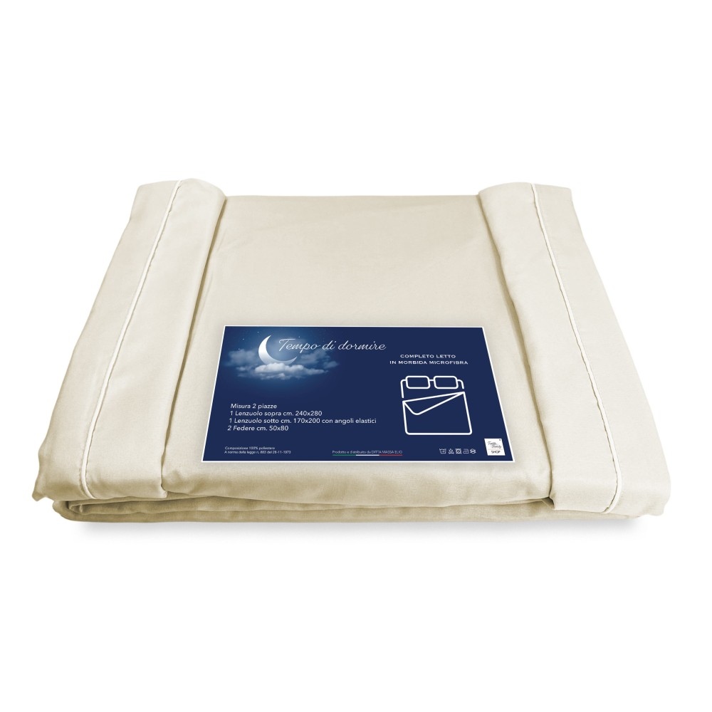 FEUILLE COMPLÈTE en microfibre souple COULEUR UNIE BEIGE Double 2 CARRÉS pas de repassage