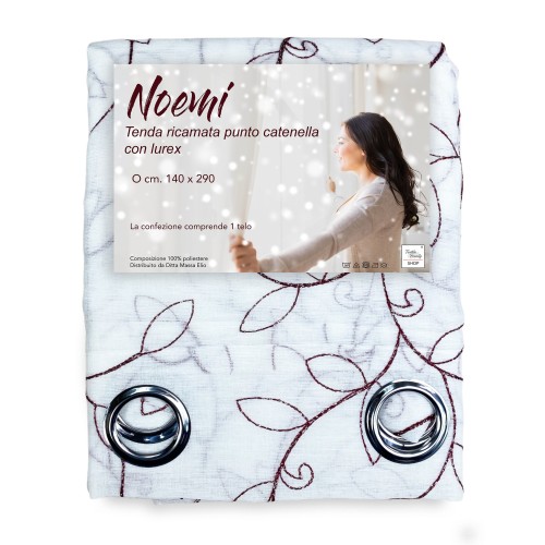 CURTAIN NOEMI MODERN BURGUNDY LEAF embroidery cm. 140x290 mm