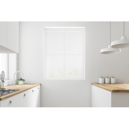 Coppia tendine vetro moderne SIMPLY Bianco - tessuto poliestere bouclè semitrasparente, orlino tunnel