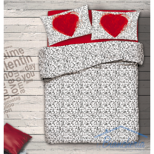 COMPLETO LENZUOLA CUORE ROSSO CON SCRITTE var.16