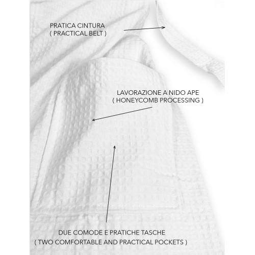 BEE Bee© Nest Bathrobe in Pure Cotton with Hood for Adults WHITE