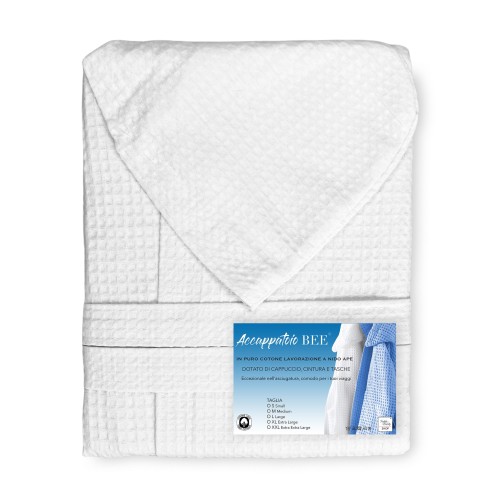 BEE Bee© Nest Bathrobe in Pure Cotton with Hood for Adults WHITE