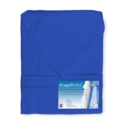 BEE Bee© Nest Bathrobe in Pure Cotton with Hood for Adults BLUETTE