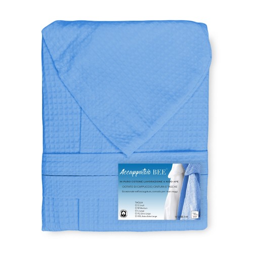 BEE Bee© Nest Bathrobe in Pure Cotton with Hood for Adults LIGHT BLUE