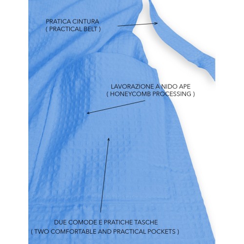 BEE Bee© Nest Bathrobe in Pure Cotton with Hood for Adults LIGHT BLUE