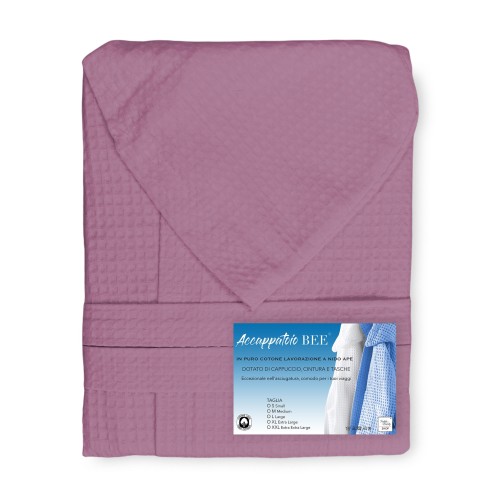 BEE Bee© Nest Bademantel aus reiner Baumwolle mit Kapuze für Erwachsene PINK