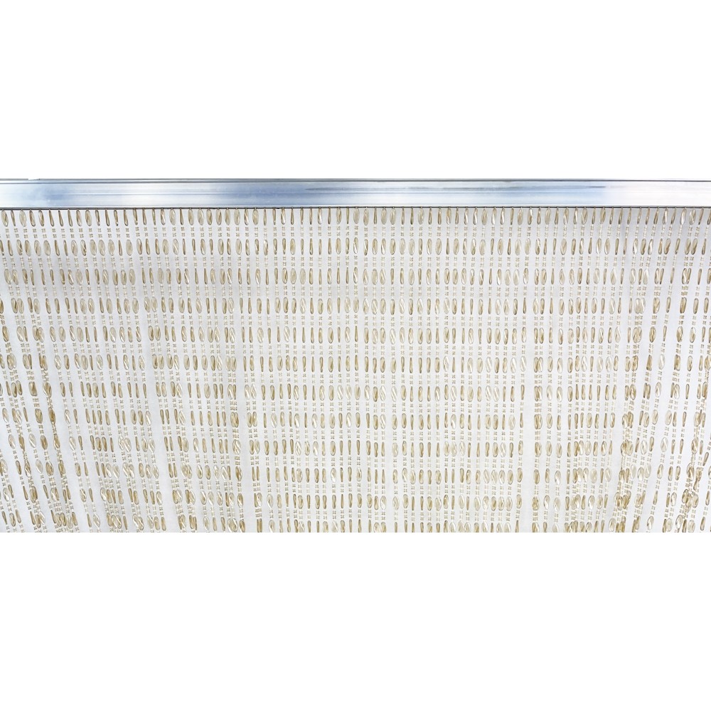 Cortina PABLO © con ABALORIOS anti-insectos BEIGE en PVC antirruido con varilla METÁLICA