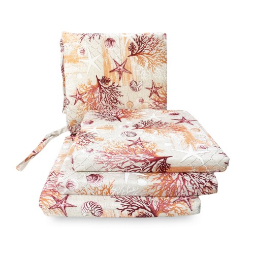 HOUSSE DE CHAISE SOUPLE TISSU LONETA mer CORAUX MARINS COUSSIN ROUGE CHAISE