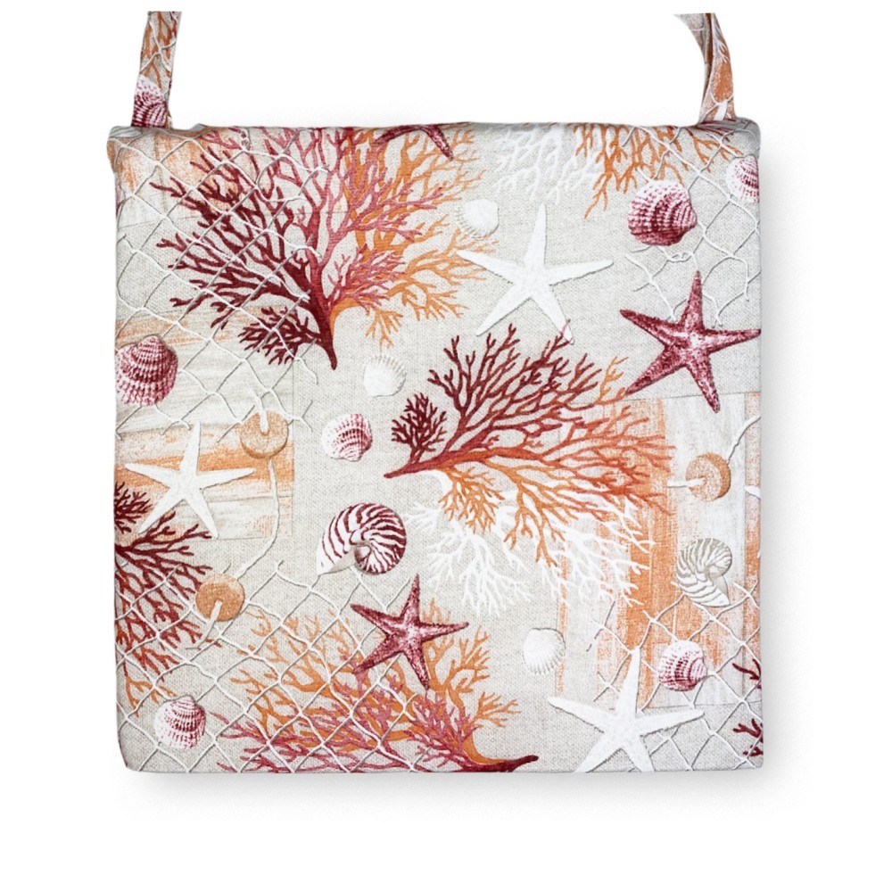 HOUSSE DE CHAISE SOUPLE TISSU LONETA mer CORAUX MARINS COUSSIN ROUGE CHAISE