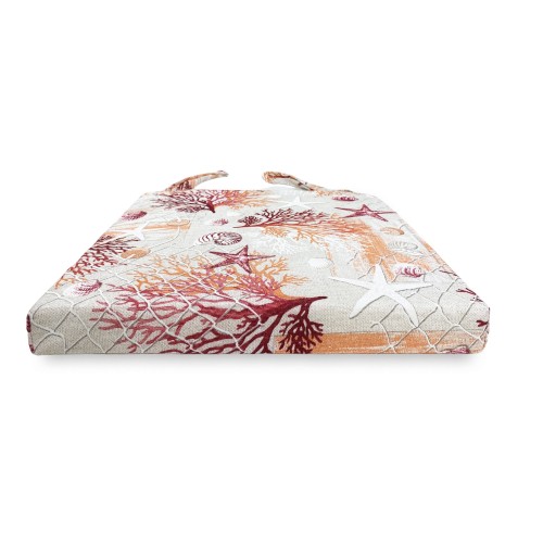 HOUSSE DE CHAISE SOUPLE TISSU LONETA mer CORAUX MARINS COUSSIN ROUGE CHAISE
