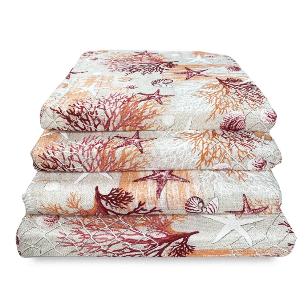 HOUSSE DE CHAISE SOUPLE TISSU LONETA mer CORAUX MARINS COUSSIN ROUGE CHAISE