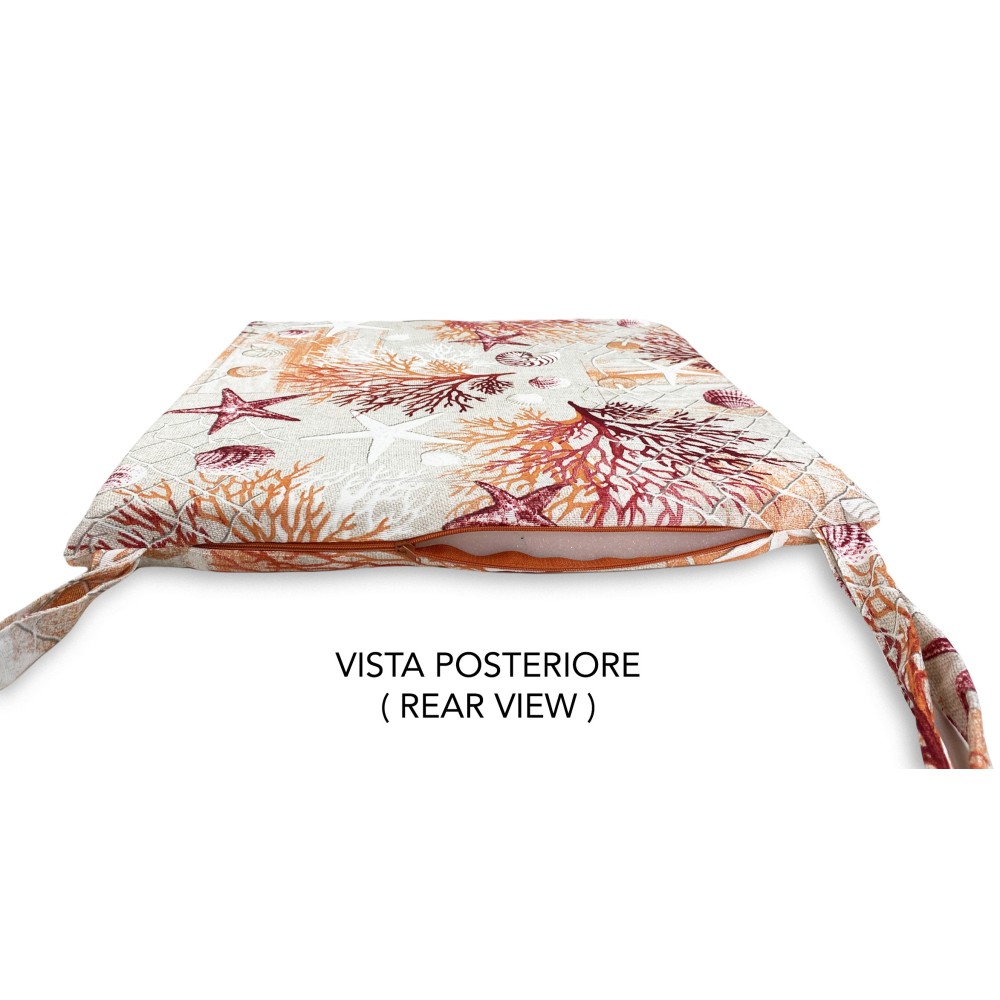 HOUSSE DE CHAISE SOUPLE TISSU LONETA mer CORAUX MARINS COUSSIN ROUGE CHAISE