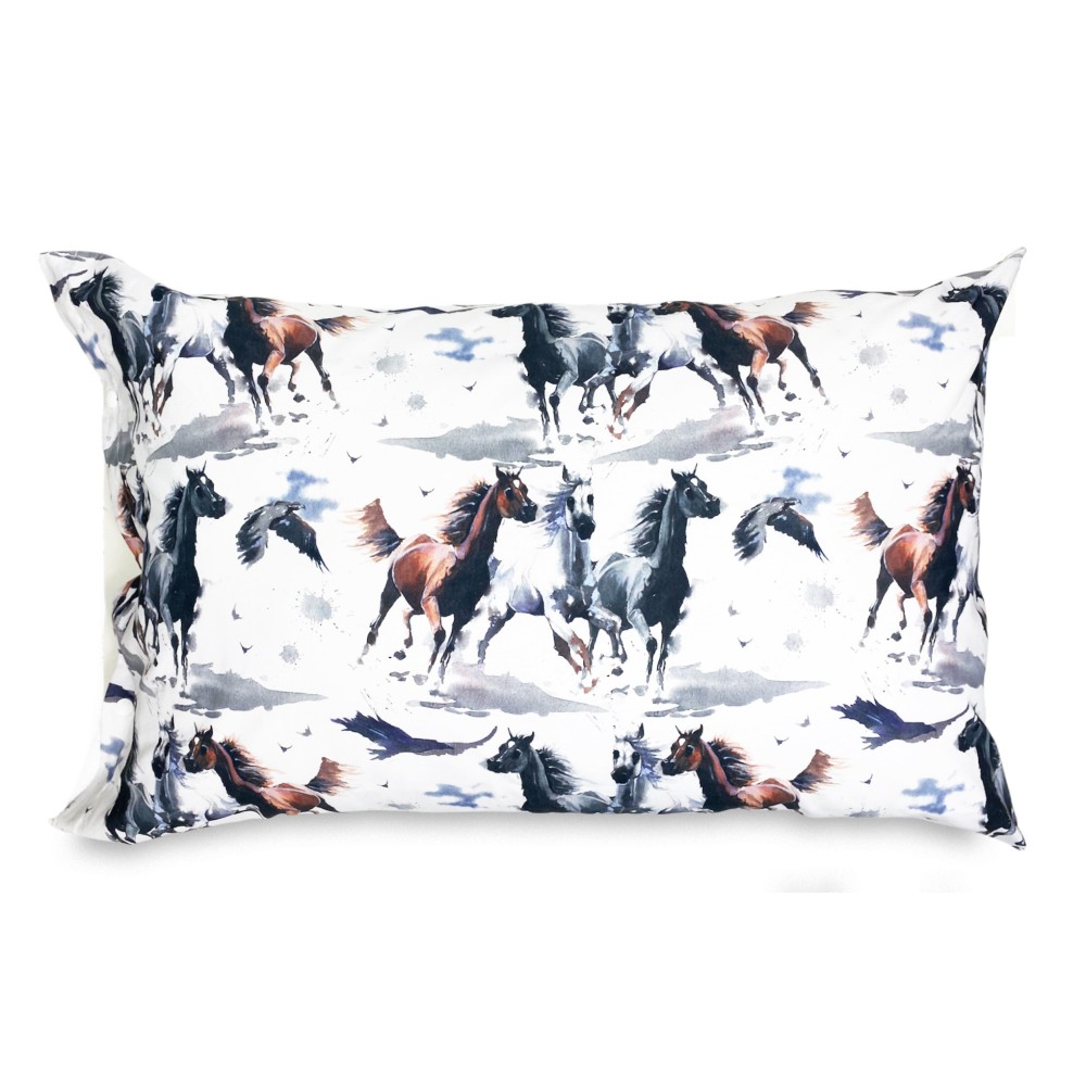 HORSE DUVET COVER Running horses in Pure cotton Made in Italy