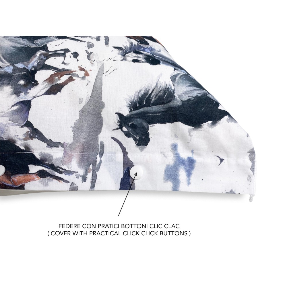 COPRIPIUMINO CAVALLO Cavalli in corsa in Puro cotone Made in Italy