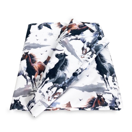 HORSE DUVET COVER Running horses in Pure cotton Made in Italy