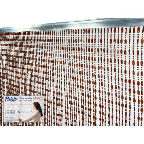 TENDA PABLO © a PERLINE anti insetti MARRONE in PVC antirumore con asta in METALLO