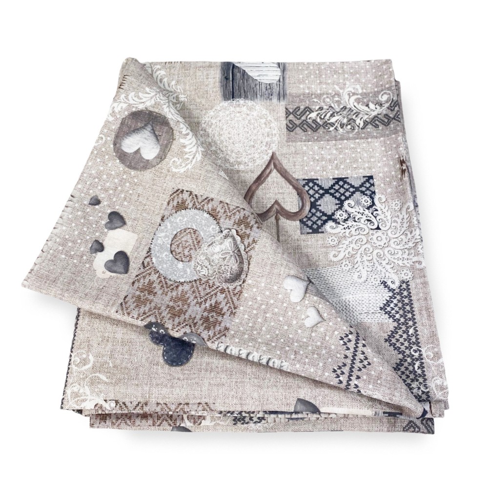 STAIN-RESISTANT TABLECLOTH RESINATED TORINO Tyrolean SHABBY Beige