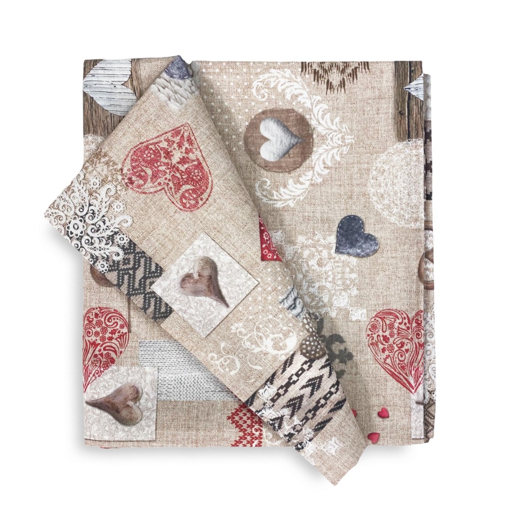 STAIN-RESISTANT TABLECLOTH RESINATED TORINO Tyrolean SHABBY Red