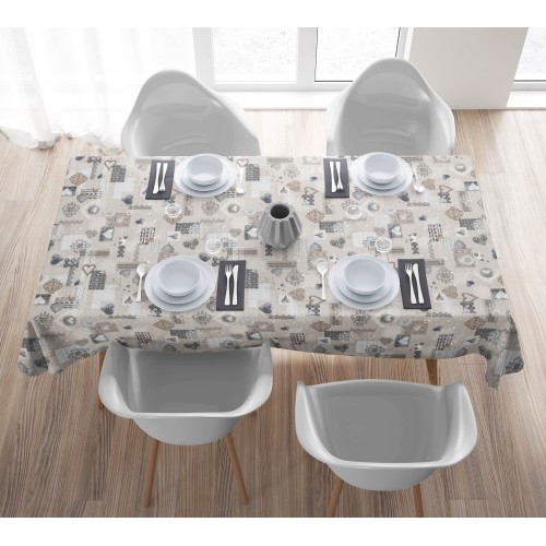 STAIN-RESISTANT TABLECLOTH RESINATED TORINO Tyrolean SHABBY Beige