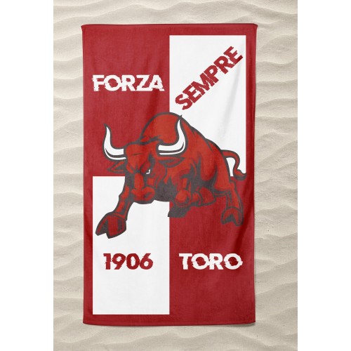 TELO MARE SPORT FORZA TORO misura grande cm. 90 X 170 e cartolina TORINO È STATA e resterà GRANATA